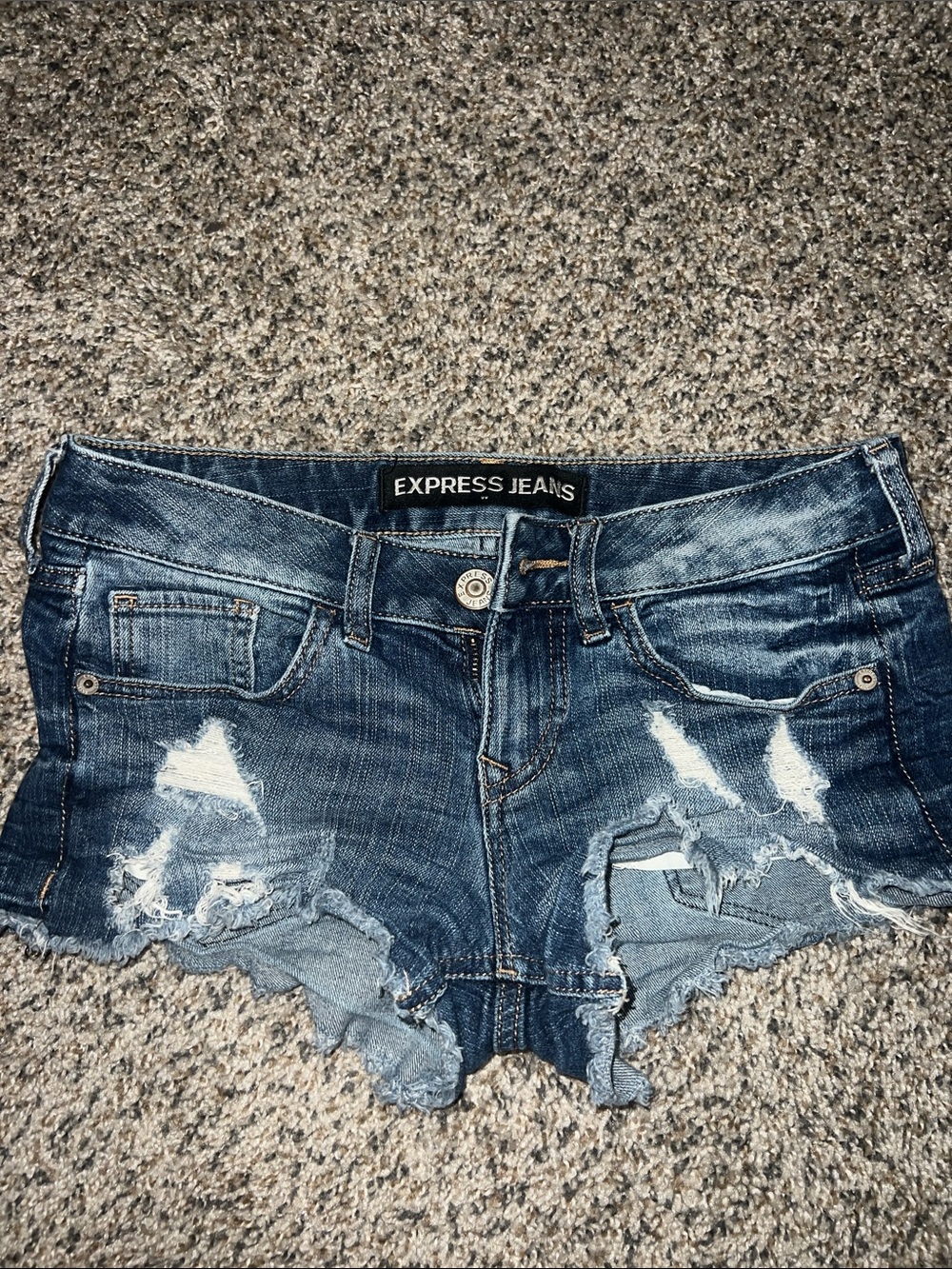 Express Distressed Blue Denim Cutoff Shorts